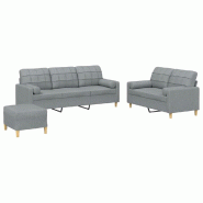 VidaXL Ensemble de canapés 3 pcs coussins gris clair tissu Modèle Évasion Plus - 3201330