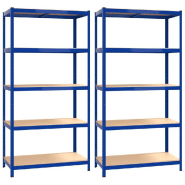 Vidaxl étagères à 5 niveaux 2pcs bleu acier et bois d'ingénierie 3154212