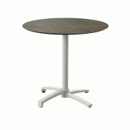 X Cross table de bistrot avec piètement sable + plateau HPL Midnight Marble Ø70 cm