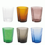 Zafferano Lot de 6 Verres Tumbler Handy en Verre Soufflé Coloré, Design Ergonomique Empilable avec Surface à Rainures Verticales, Différentes Coul