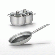 Batterie de cuisine avec 1 poêle de cuisson 28 cm et 2 faitouts 20/24 cm en inox sans PFAS Elo Collection Relief Solution Brillant - gris 31762399411