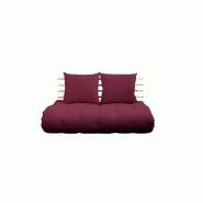 CANAPÉ LIT FUTON SHIN SANO BORDEAUX ET PIN MASSIF COUCHAGE 140*200 CM.