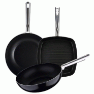 Chef Sauce – Ensemble de poêles: poêle Ø30cm, wok Ø28cm et poêle-gril 28 × 28cm en aluminium embouti – PIXEL PRO - PK10193