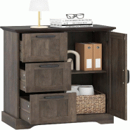 COSTWAY Meuble de cuisine, buffet avec portes et 3 tiroirs, système anti‑basculement, pour cuisine et salle à manger, 60x30x80cm, gris - gris Bois