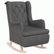 Décoshop26 - Fauteuil lounge design moderne avec pieds à bascule en bois d'hévéa en tissu gris foncé DEC026827 - gris Bois massif 3000256028848