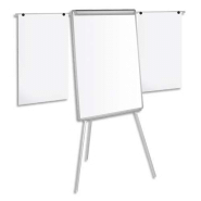 Pergamy chevalet trépied cadre aluminium, surface laquée magnétique, 2 bras latéraux - l75 x h107-195 cm