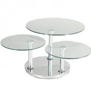 TABLE BASSE ROSE 3 PLATEAUX EN VERRE TREMPÉ ET PIED EN ACIER CHROME