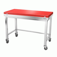 Table de travail en inox 1500x600 mm avec plaque de découpe rouge et renfort sur roulettes PREMIUM - GOLDINOX - gris inox 3701770841516