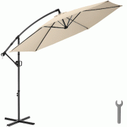 TecTake GmbH TECTAKE, parasol à pied central, inclinable, pivotant 360°, protection UV 50+, manivelle, 300x300x255-284 cm, beige - beige acier 406537