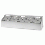 VERTES Bacs à ingrédients 5 x 1/6 GN, en acier inoxydable, profondeur 100 mm, inoxydables, résistants aux rayures, de -40 °C à 300 °C - gris ino