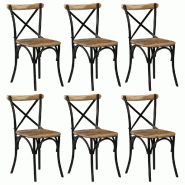 VidaXL Chaises à Dossier Croisé Lot De 6 Noir Bois De Manguier Massif - noir 278774