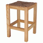 WellHome - Tabouret rustique carré bas en bois finition vernie 32,5x32,5x48,5 cm - beige WH13187