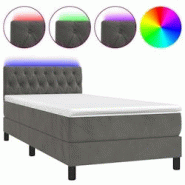 Décoshop26 - Cadre de lit LED avec sommier, tête de lit réglable et matelas ressorts ensachés 90x190cm en tissu velours gris foncé - TDL0208264 - gris Décoshop26 - Cadre de lit LED avec sommier, tête de lit réglable et matelas ressorts ensachés 90x190cm en tissu velours gris foncé - TDL0208264 - gris