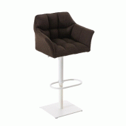 Décoshop26 - Tabouret de bar chaise haute de comptoir couture carrées assise en tissu marron cadre en métal blanc 10_0004752 - marron métal 300025
