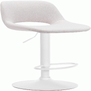 Décoshop26 - Tabouret de bar chaise haute x1 avec repose-pieds en tissu crème piètement métallique blanc 10_0004617 - beige métal 3000252200064