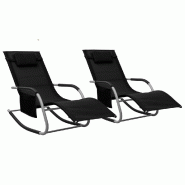 Helloshop26 - Lot de 2 transats chaise longue bain de soleil lit de jardin terrasse meuble d'extérieur textilène noir et gris 02_0012150 - noir acie