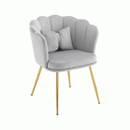 Merax 1x fauteuil rembourré à dossier pétale, coussin papillon, pieds métal doré, velours gris - gris multi-matériau WF532311AAG