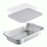 Plat Aluminium Pro NOVATRAY 1170ml (263x160mm) + Couvercle - ECO PACK - Spécial Viandes & Garnitures - Lot de 2000 - KBXL1170RS