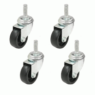 Roulettes pivotantes en nylon noir avec trou de fixation de 50 mm (2 pouces) et fixation par boulon, lot de 4