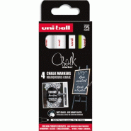 Uni-ball Etui de 4 marqueurs craie Chalk Marker, pointe ogive de 0,9-1,3 mm, encres assorties - 3296280046761