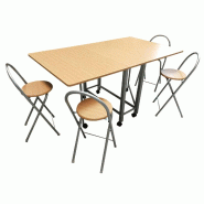 WellHome - Ensemble table et 4 tabourets « Libro » en bois, collection « Libro » - beige WH14261