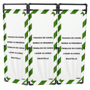 Barrière d'intervention - 3 panneaux - 1800 / PVC / Rayé vert / blanc (Travaux en cours)