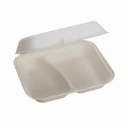 Boîte repas jetable 23x20x8 cm avec deux compartiments - 125 pièces - Ecobioshopping - 7611243242343