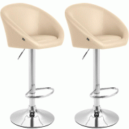 Décoshop26 - Lot de 2 tabourets de bar chaises hautes design moderne en PVC crème et métal chromé 10_0004348 - beige métal 3000252057033