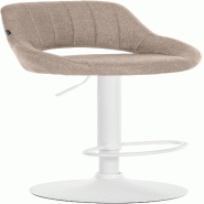 Décoshop26 - Tabouret de bar x1 réglable en hauteur en tissu taupe dossier ajouré et pied métal blanc 10_0005724 - blanc métal 3000265179715