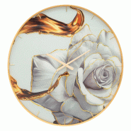 Mauro Ferretti Horloge Murale Glam Rose Ø 80 Cm En Verre, Mdf Et Métal Avec Cadre Doré Et Cadran Floral - Design Décoratif Rond - multicolore 0648