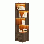 Merax étagère d'angle 45x43.5x180 cm, bibliothèque en L avec LED contrôlée par app, 4 étagères et 2 tiroirs, marron - marron Bois manufacturé Merax étagère d'angle 45x43.5x180 cm, bibliothèque en L avec LED contrôlée par app, 4 étagères et 2 tiroirs, marron - marron Bois manufacturé