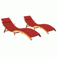 VidaXL Chaises Longues Lot De 2 Avec Coussins Bois D Acacia Solide - rouge 3077367