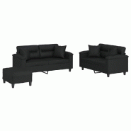 VidaXL Ensemble de canapés 3 pcs avec coussins noir similicuir Modèle Dervelisse - 3202377