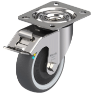 Roulette pivotante/frein de 100 mm en acier inoxydable avec disque gris conducteur d'électricité Roulette pivotante/frein de 100 mm en acier inoxydable avec disque gris conducteur d'électricité