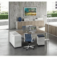 Bureau bench 2 personnes sur armoires X5 - Officity. - 182, Blanc_0