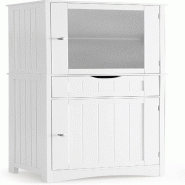 COSTWAY Armoire haute bain 170cm avec tiroir, étagères réglables et porte vitrée, bois, blanc - blanc Bois manufacturé VH32891IT