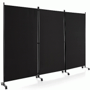 COSTWAY Cloison de séparation 262 x 180 cm sur roulettes, paravent 3 panneaux, cloison pliable en tissu, brise-vue (Noir) - noir polyester VH32945NW COSTWAY Cloison de séparation 262 x 180 cm sur roulettes, paravent 3 panneaux, cloison pliable en tissu, brise-vue (Noir) - noir polyester VH32945NW
