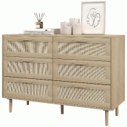 Helloshop26 - Commode compacte 6 tiroirs 110 x 40 x 75 cm façades cannage anti-basculement style scandinave cosy en rotin bois clair 21_0001585 - Boi