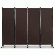 Helloshop26 - Paravent à roulettes lot de 1 225 x 30 x 173 cm espace privé amovible design moderne en métal brun 20_0013053 - métal 3000227559289
