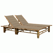 Helloshop26 - Transat chaise longue bain de soleil lit de jardin terrasse meuble d'extérieur pour 2 personnes avec coussins bambou 02_0012908 - marro