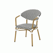 Kosmi Fauteuil Bistrot Extérieur Intérieur Empilable – Structure Aluminium Aspect Bambou – Tressage Textilène – Style Terrasse de Café - bei_0