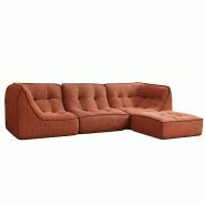 Oviala Business Canapé modulable avec pouf velours 260x165x70 cm 3 places terracotta - rouge polyester 115744