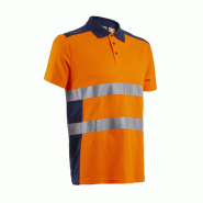 Polo manches courtes - OKI - 55% CO/45% PES UPF 35+ 150g/m2 - Orange HV/Marine - COVERGUARD | 5OKI170_0