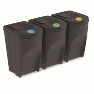 Prosperplast - Jeu de 3 poubelles de recyclage 105L Sortibox en plastique de couleur anthracite - gris plastique ZA1276