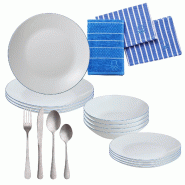 San Ignacio - Service de table 12 pièces avec 16 couverts en acier inoxydable et set de torchons et serviettes 100% coton - bleu multi-matériau MAK008