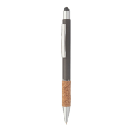 Stylo à bille stylet en aluminium - finition mat - embase en liège naturel - encre bleue Stylo à bille stylet en aluminium - finition mat - embase en liège naturel - encre bleue