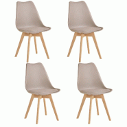 4 Chaises Tulipes Salle à Manger Scandinaves Bm Home Salle de Bureau, Pieds en Bois de Hêtre Massif, Couleur TAUPE - beige plastique 3666630012072