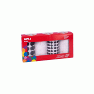 Apli Pack de 4 x 3481 gommettes rondes, diam. 10,5/20 mm, en rouleau, coloris noir/blanc - 8410782183433