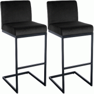 CLP Lot de 2 tabourets de bar Hopewell en velours Métal HBT: 104x43x53 cm Noir - noir métal 328676