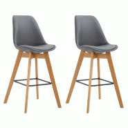 Décoshop26 - Lot de 2 tabourets de bar style scandinave avec dossier en similicuir gris et structure en bois naturel 10_0006372 - gris Bois massif 30